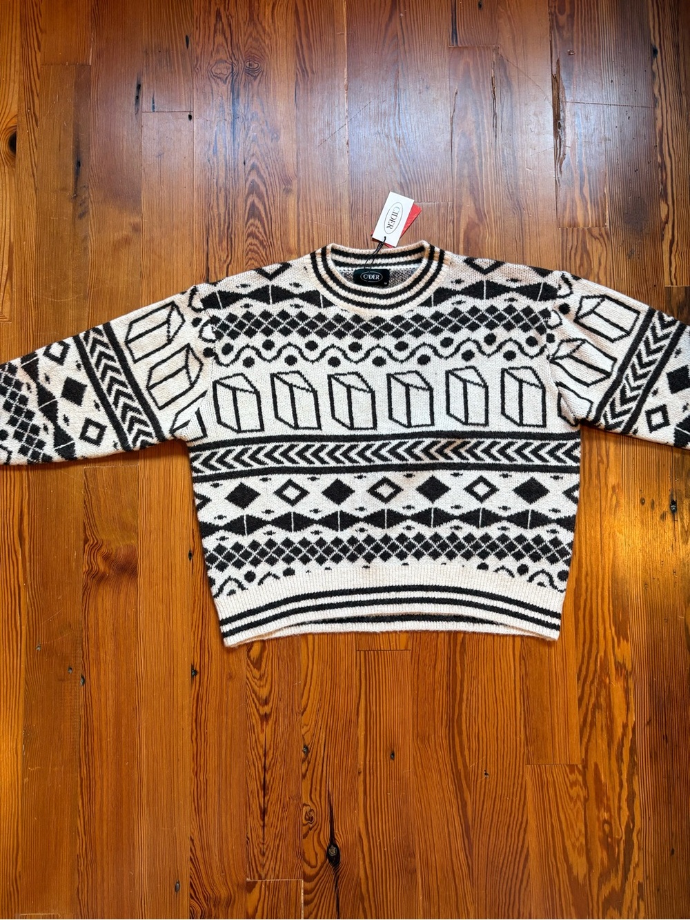 Cider Black & Cream Geometric Sweater